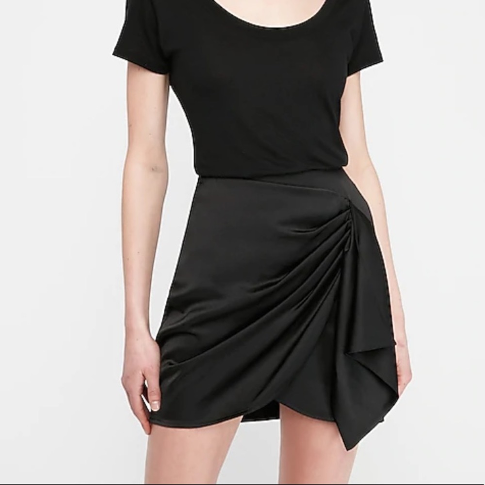 Express Satin Drape Front Black Mini Skirt